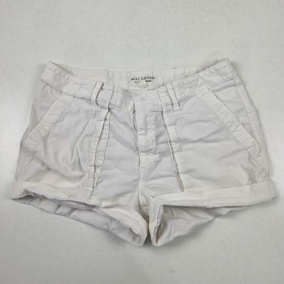 Nili Lotan Shorts Womens 4 White N.L. Issue 2609988 Cuffed Pleated Made in USA - Picture 1 of 8